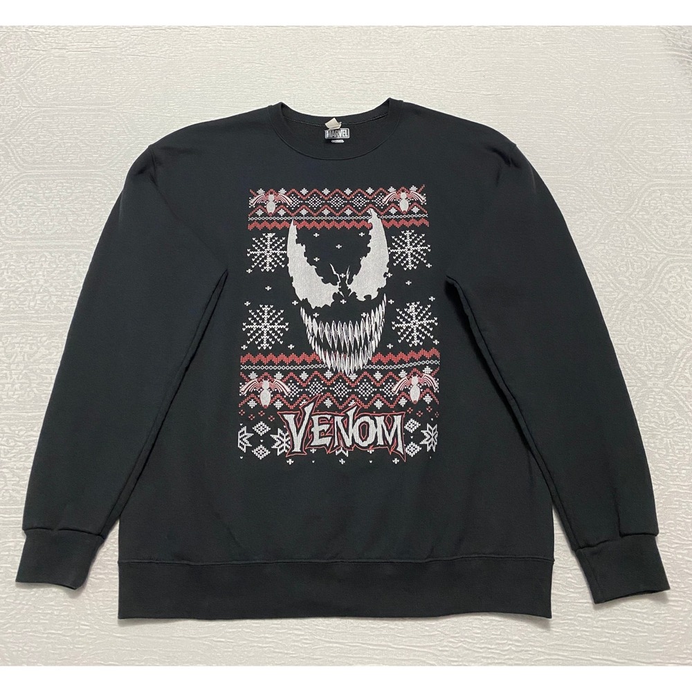 Marvel Venom Ugly Christmas Sweater Sweatshirt Mens Large‎ Black Long Sleeve
